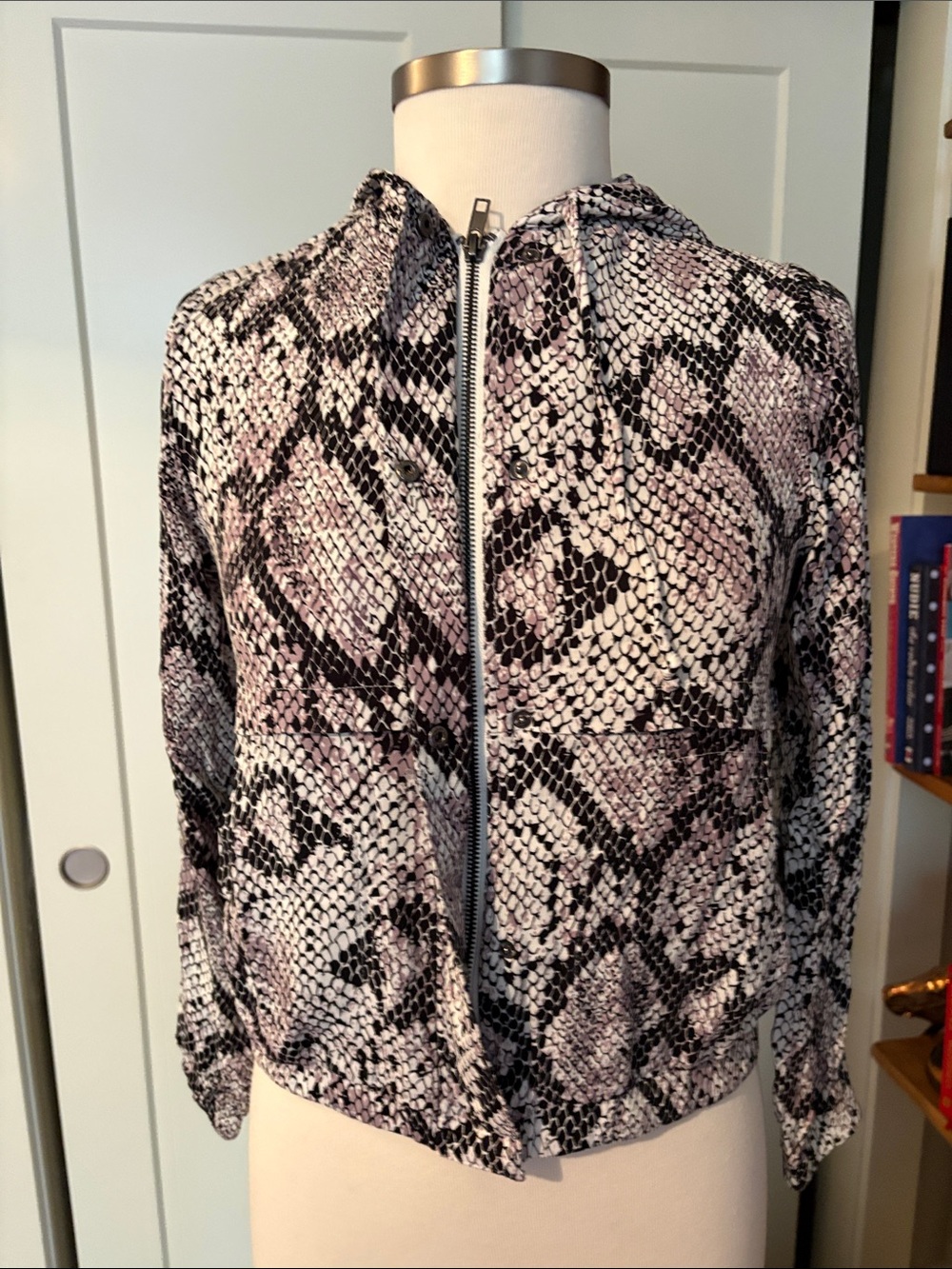 Chaser Black/White/Taupe Snake Print Zip Hoodie NWT